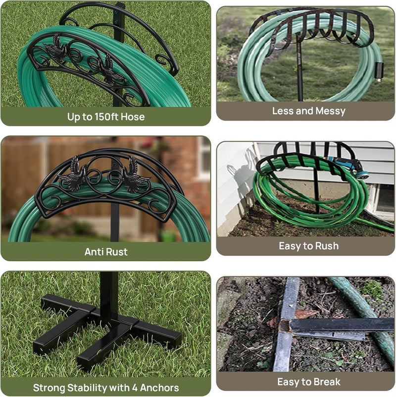 Winpull Garden Hose Holder Detachable, Heavy Duty Metal Water Hose Hanger Freestanding Hose Organizer Hose Holders for Outside (Black) - Image 5